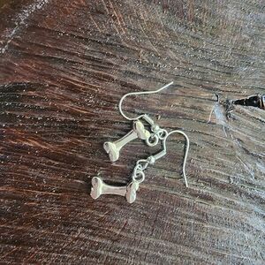 Handmade silver dog bone charm earrings